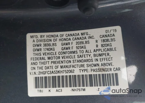 2019 Honda Civic Si from USA, damaged, VIN 2HGFC3A53KH752062
